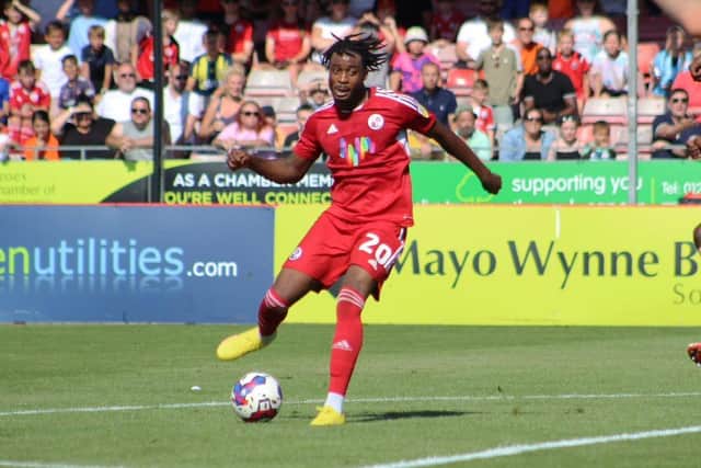 Crawley Town's James Balagizi has undergone successful surgery for an inguinal-related groin pain and will be out for five weeks. Picture by Cory Pickford