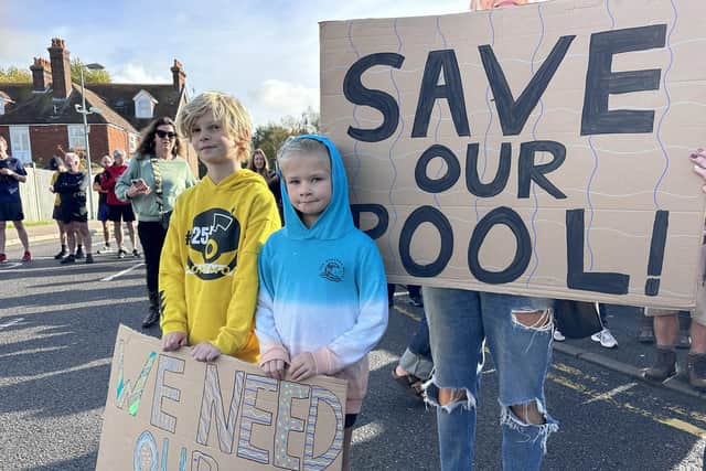 Young protestors calling for the pool at Rye Sports Centre to remain open. Picture by Kt Bruce