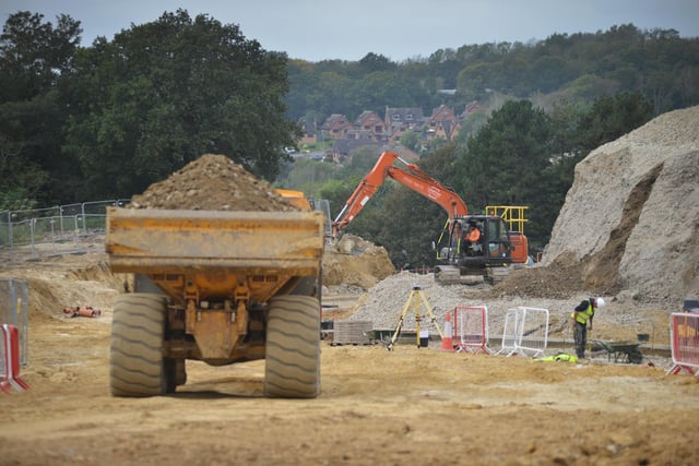 New development underway on the site of the old Ashdown House building. 151 new homes will be built plus an Aldi supermarket at a later date. Photo taken on October 11 2023 from Harrow Lane.