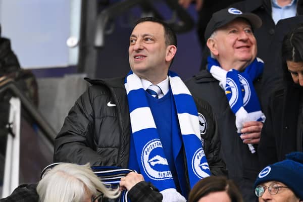 Brighton owner and chairman Tony Bloom looks on during the Premier League match between Brighton & Hove Albion and Crystal Palace. (Photo by Mike Hewitt/Getty Images)
