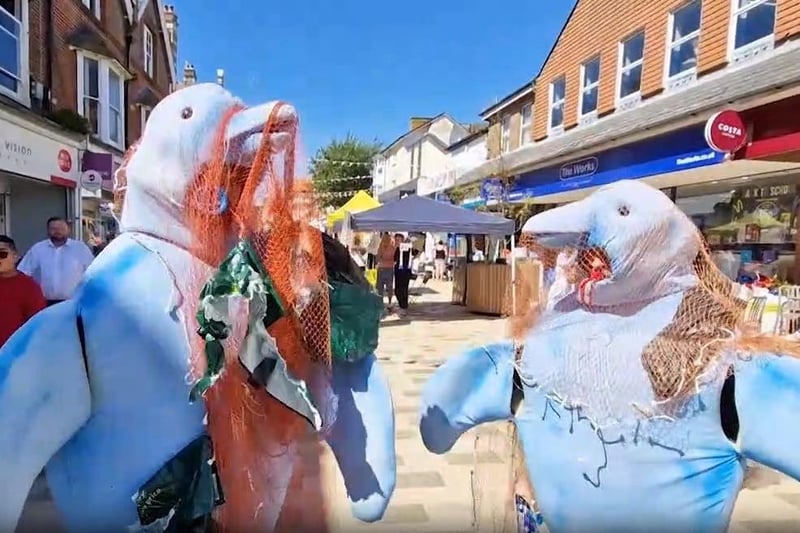 Devious Dolphins dancing in Littlehampton High Street to highlight the relationship between humans and nature.