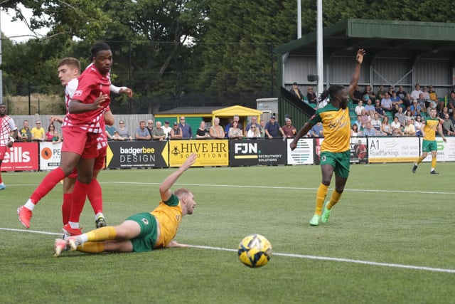 Action from Horsham's home defeat to Carshalton Athletic. Picture by John Lines