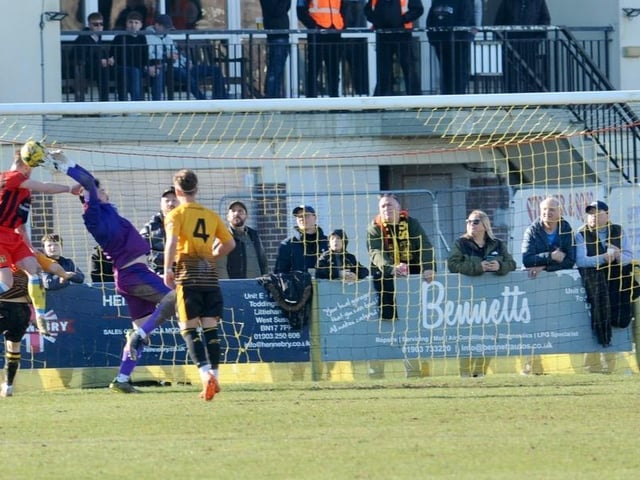 Action from Littlehampton Town's 1-1 draw with Sittingbourne at The Sportsfield in the Isthmian south east division