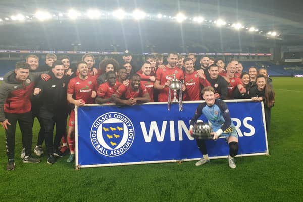 Worthing FC lifted the Sussex Senior Cup for the first time since 1999 following a 8-7 penalty shootout win over fierce rivals Bognor Regis Town at Brighton & Hove Albion’s Amex Stadium