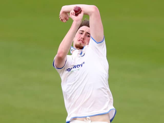 Jamie Atkins bowls during the LV= Insurance County Championship match between Sussex and Nottinghamshire at Hove in 2022 Photo by Warren Little/Getty Images)