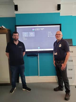 Representative of Clevertouch Technologies with Hailsham Youth Service Manager Andy Joyes