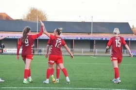 Georgia Tibble celebrates Worthing Women's eighth goal. Picture: One Rebels View