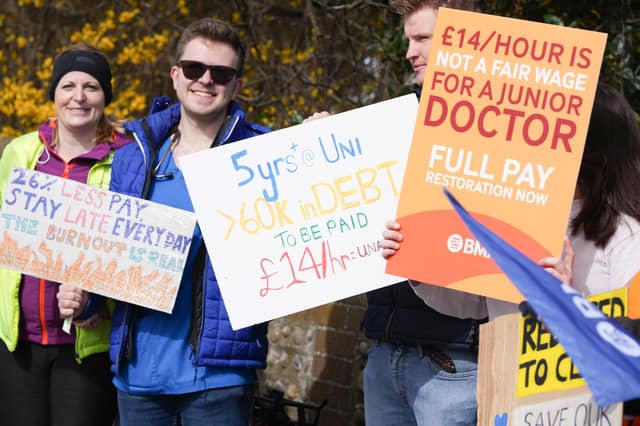 Junior doctors send defiant messages on picket line outside Worthing Hospital