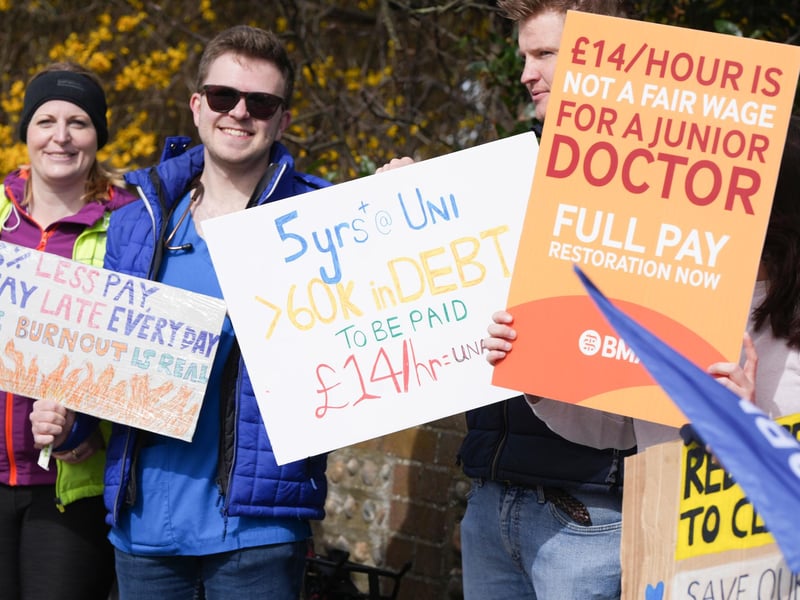 Junior doctors send defiant messages on picket line outside Worthing Hospital