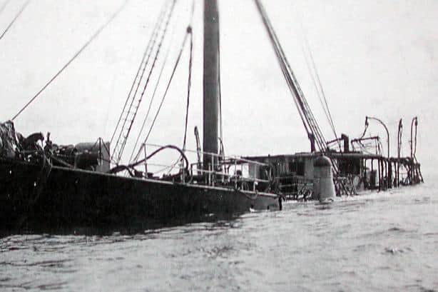 Wreck of the steamship Indiana that shed its cargo of oranges and lemons on Worthing beach on March 1, 1901
