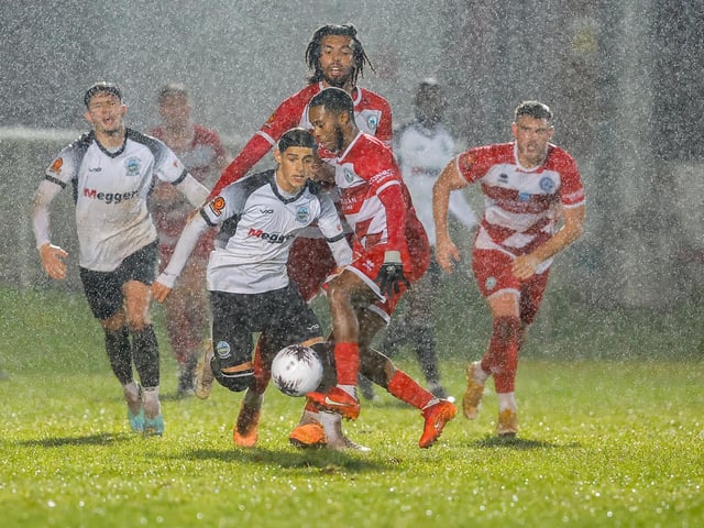 Action from Eastbourne Borough's 1-1 draw at Dover