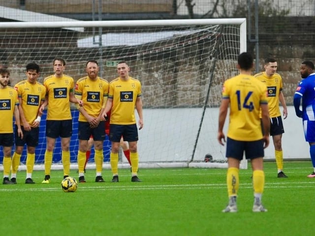 Action from Lancing FC's 1-0 home loss to East Grinstead Town in the Isthmian south east division