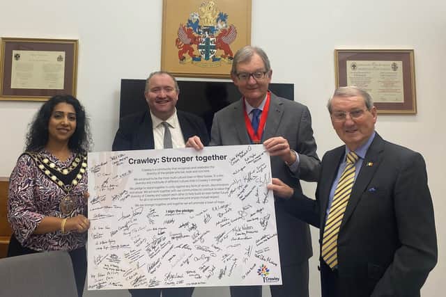 Mayor of Crawley and Leader of the Council Michael Jones, with Alderman Councillor Brian Quinn and Alderman Colin Lloyd