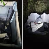 A grey and white tent and a travel cot (pictured) believed to belong to the group were left in Queens Park, 'leading to concern that they are now without any shelter'. Photo: Sussex Police