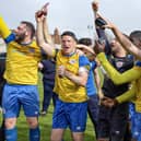 Eastbourne Town players celebrate their play-off win | Picture: Josh Claxton