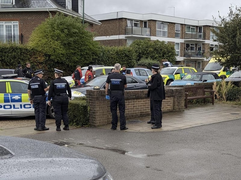 Photos taken in St Floras Road show multiple police cars, including the police dog unit. They were joined by paramedics, with an air ambulance landing nearby.