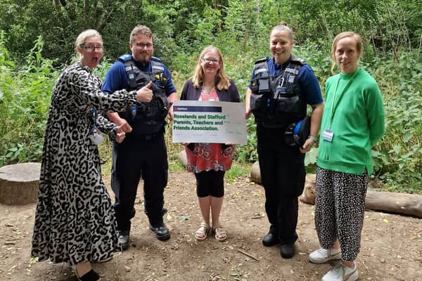 Officers from the Eastbourne Neighbourhood Policing Team presented 'Roselands and Stafford Parents, Teachers & Friends Association' a cheque last week for £500 made up from funds obtained via the Police Property Act Fund (PPAF). Picture: Eastbourne Police