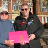 Stephen Pariser (left) and Andrew Crotty outside Bexhill Town Hall just before they handed in a petition against the closure of public toilets in Bexhill. The petition, at the time, had 1805 signatures.