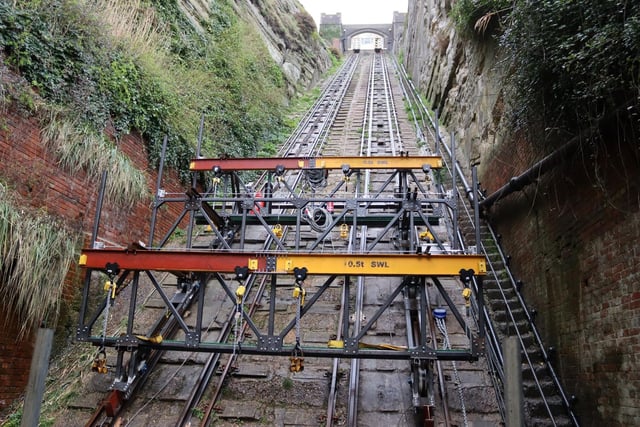 A special platform on rails is being used to carry out the work
