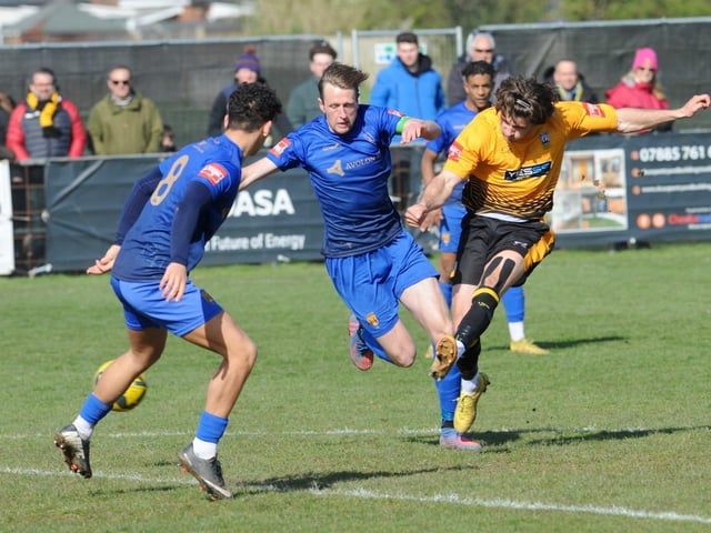 Action from Littlehampton Town's 1-1 draw with Lancing in theIsthmian south east division at The Sportsfield