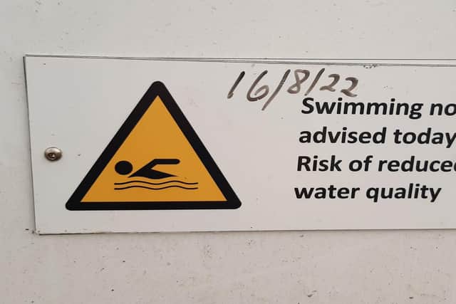 A sign warning swimmers not to enter the sea in Bognor Regis, dated August 16.