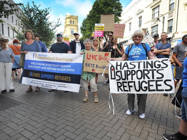 Hastings Stand Up To Racism's National Day Of Protest on August 10 2024 in Robertson Street.
