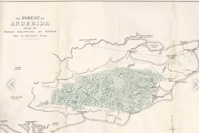 A map showing the Forest of Anderida, which once covered much of Sussex