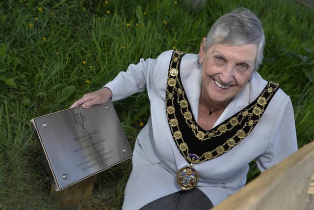Crawley Mayor Jilly Hart next to the ancient tree in Constable Road, which is part of the Queen's Green Canopy (Photo by Jon Rigby)