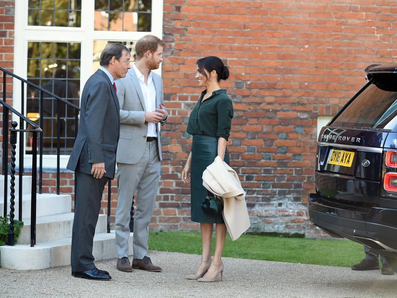 Harry and Megan outside Edes House, County Hall at the end of their visit to Chichester.
