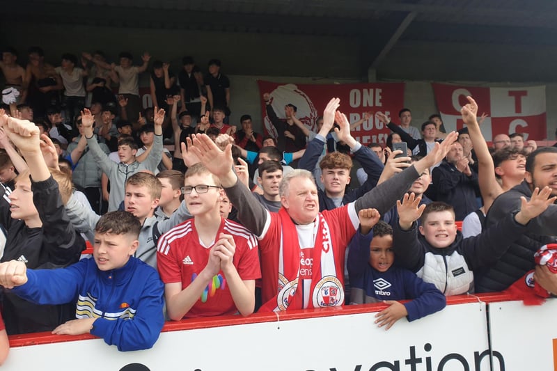 Crawley Town fans after the Reds gained the point they needed for survival