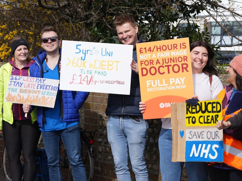 Junior doctors send defiant messages on picket line outside Worthing Hospital