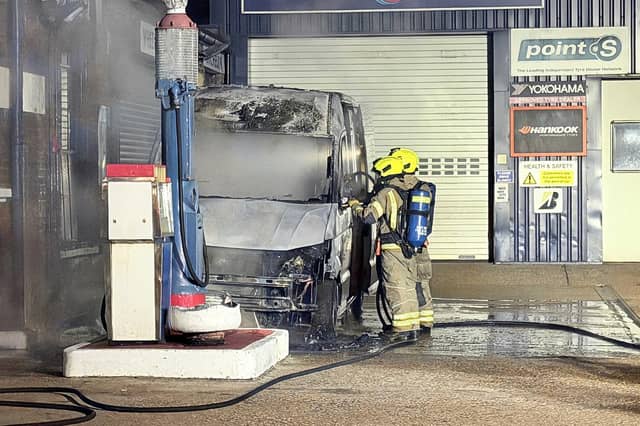 Firefighters at the scene at Eastbourne Tyre Company.