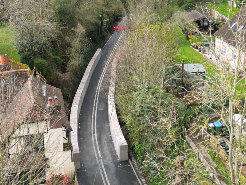 Concrete blocks are now forming a wall between the road and the valley on the A29 in Pulborough