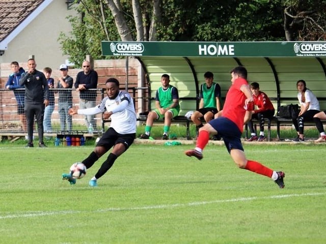 Action from Pagham v Eastbourne United in the FA Vase