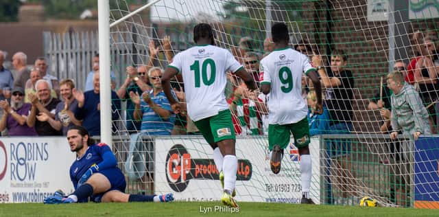 Action from Bognor's 2-2 draw with Cray Wanderers in the first qualifying round of the FA Cup