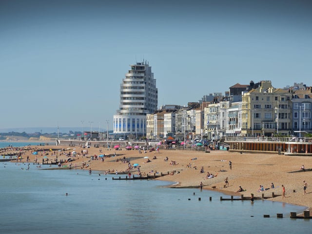 St Leonards seafront pictured from Hastings pier.