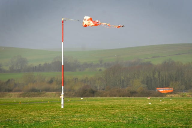 Storm Eunice's winds proved almost too much for this windsock at Shoreham Airport