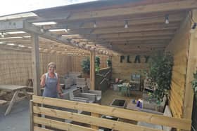Owner Kerrie Pelling in the large garden at Presh-Eat in Shoreham