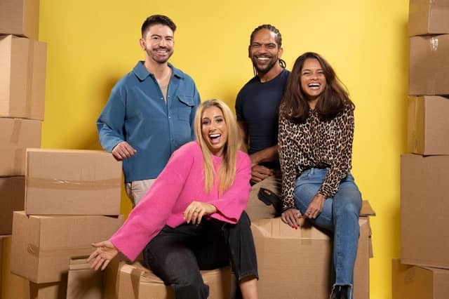 Stacey Solomon – pictured with Iwan Carrington, Rob Bent and Dilly Carter – is on the lookout for more Sussex families to take part in BBC One show Sort Your Life Out. Pictures: BBC/Optomen
