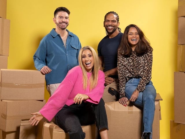 Stacey Solomon – pictured with Iwan Carrington, Rob Bent and Dilly Carter – is on the lookout for more Sussex families to take part in BBC One show Sort Your Life Out. Pictures: BBC/Optomen