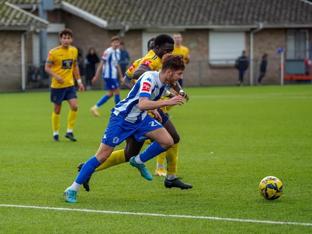 Action from Haywards Heath Town's 3-2 Isthmian south east division win at Lancing