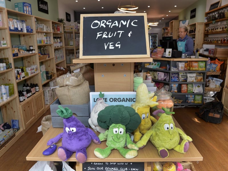 The shop sells organic fruit and vegetables