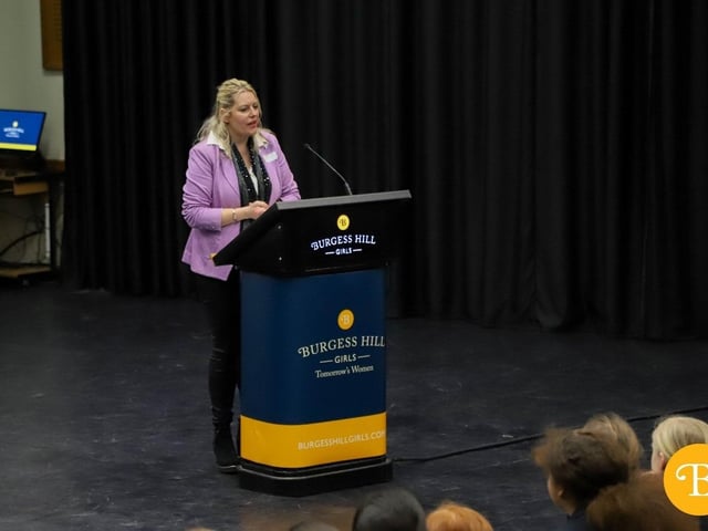 Mid Sussex MP Mims Davies speak at an assembly at Burgess Hill Girls