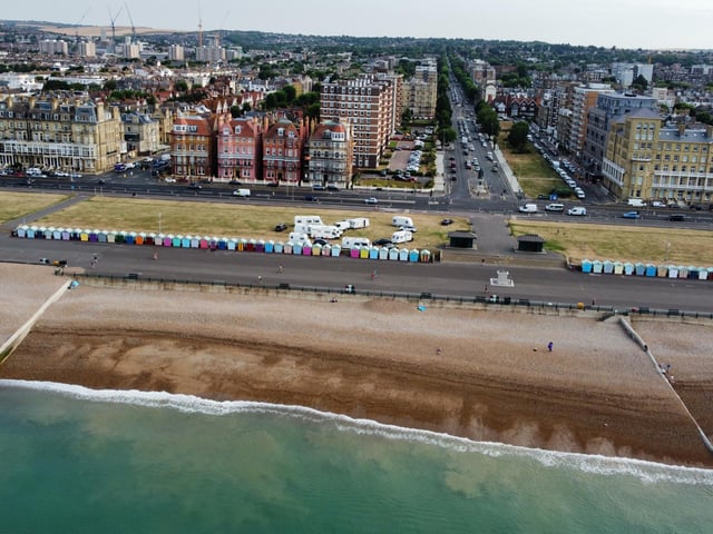 These aerial photographs show caravans and several other vehicles on Hove Lawns