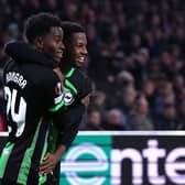 Ansu Fati with Simon Adingra as Brighton and Hove Albion beat Ajax 2-0 in Amsterdam. (Photo by Dean Mouhtaropoulos/Getty Images)