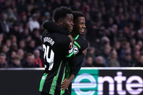 Ansu Fati with Simon Adingra as Brighton and Hove Albion beat Ajax 2-0 in Amsterdam. (Photo by Dean Mouhtaropoulos/Getty Images)