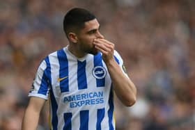 Neal Maupay of Brighton & Hove Albion leaves the field after being substituted during the Premier League match between Brighton & Hove Albion and Norwich City at American Express Community Stadium on April 02, 2022 in Brighton, England. (Photo by Mike Hewitt/Getty Images)
