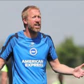 Graham Potter keeps a close eye on his new players during Brighton's pre-season training session
