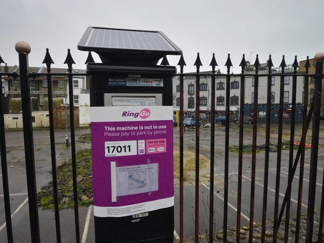 Parking meter that no longer accepts coins pictured in Hastings. Mann Street.