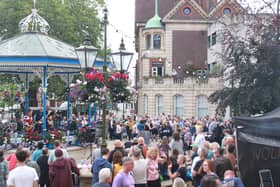 Crowds at the bandstand in Horsham Carfax. Photo contributed
